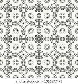 Black and white geometric line background, doodle seamless pattern. Monochrome repeating texture for textile fabric or paper print. Tribal ethnic ornament, vector decorative graphic illustration