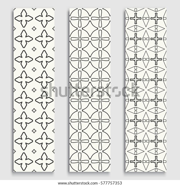 Black and white geometric line borders seamless\
patterns set. Tribal ethnic arabic, indian, turkish decorative\
ornament, fashion collection. Isolated design elements for\
headline, banner, flyer,\
card