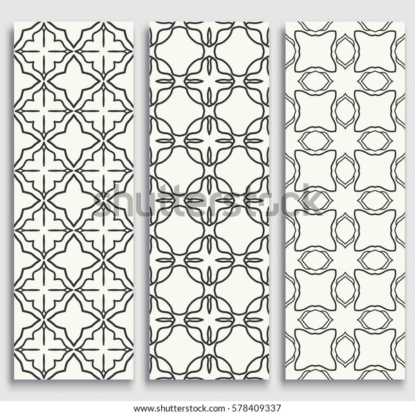 Black and white geometric line borders seamless\
patterns. Tribal ethnic arabic, indian, turkish decorative\
ornament, fashion collection. Isolated design elements for\
headline, banner, flyer,\
card
