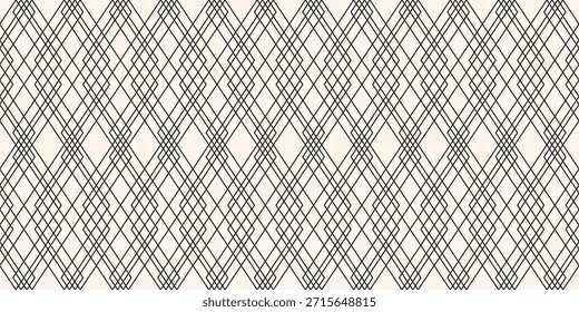 Padrão de linha geométrica preto e branco. Ornamento sem emenda linear do vetor com grade, linhas finas, reticulado. Resumo mínimo do plano de fundo. Textura monocromática. Projeto geográfico repetitivo para decoração, impressão