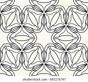 Black and white geometric line seamless pattern. Monochrome graphic design. Decorative linear seamless background with repeating texture. Ethnic arabic, indian, turkish ornament