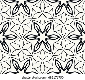 Black and white geometric line seamless pattern. Monochrome graphic design. Decorative linear seamless background with repeating texture. Ethnic arabic, indian, turkish ornament