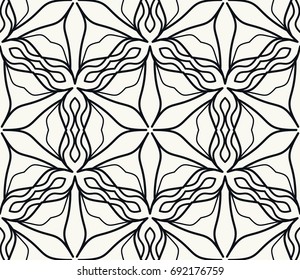 Black and white geometric line seamless pattern. Monochrome graphic design. Decorative linear seamless background with repeating texture. Ethnic arabic, indian, turkish ornament