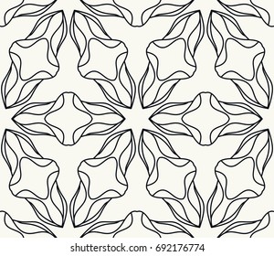 Black and white geometric line seamless pattern. Monochrome graphic design. Decorative linear seamless background with repeating texture. Ethnic arabic, indian, turkish ornament