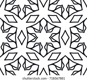 Black and white geometric line seamless pattern. Monochrome graphic design. Decorative linear seamless background with repeating texture. Ethnic arabic, indian, turkish ornament