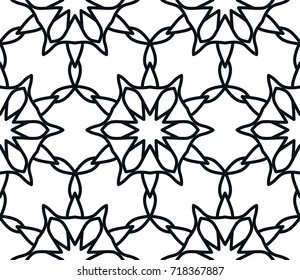 Black and white geometric line seamless pattern. Monochrome graphic design. Decorative linear seamless background with repeating texture. Ethnic arabic, indian, turkish ornament