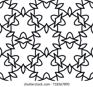 Black and white geometric line seamless pattern. Monochrome graphic design. Decorative linear seamless background with repeating texture. Ethnic arabic, indian, turkish ornament