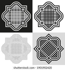 Lineare Schwarzweiß-Illustrationen. Dekorativer abstrakter, keltischer Vektorhintergrund. Line Art Muster Design. Farbbuch, Farbseite. Einfache Bearbeitung von Farben und Linien.