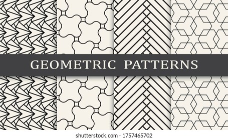 black and white geometric lines seamless pattern set