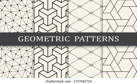 black and white geometric lines seamless pattern set