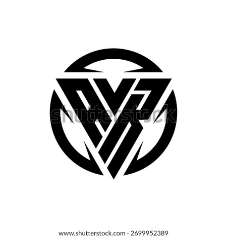 A black and white geometric logo featuring stylized AVR letters within a triangle and circular outline, modern design.
