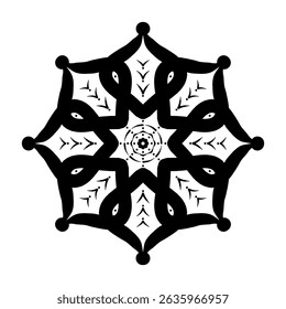 Black and White Geometric Mandala Art – Abstract Floral Snowflake Pattern 