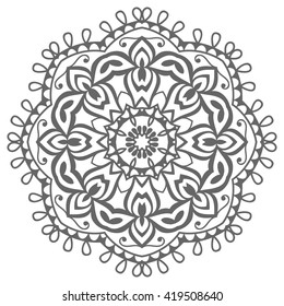 Black and white geometric mandala background. Round ornament decoration, isolated design element. Zentangle art for coloring book. Tribal ethnic floral mandala pattern doodle sketch for coloring page 