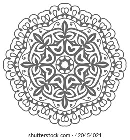 Black and white geometric mandala background. Round ornament decoration, isolated design element. Zentangle art for coloring book. Tribal ethnic floral mandala pattern doodle sketch for coloring page 