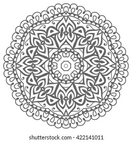 Black and white geometric mandala background. Round ornament decoration, isolated design element. Zentangle art for coloring book. Tribal ethnic floral mandala pattern doodle sketch for coloring page 