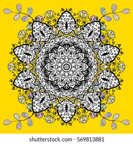 Black and white geometric mandala background. Round ornament decoration, isolated design element. Doodle art for coloring book. Tribal ethnic floral mandala sketch pattern for coloring page