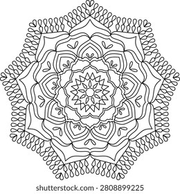 Black and White Geometric Mandala Line Art for Adult Coloring.