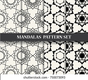 black and white geometric mandala pattern set