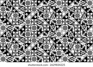 Black and White Geometric Mosaic Pattern Art