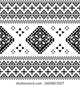 Black and white geometric Native American ethnic seamless pattern. Tribal vector background. Aztec ornament. Navajo pattern. Vector texture for wallpaper, elaborate borders, tiles, and carpets.
