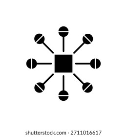 Black and white geometric network icon with radiating connection design