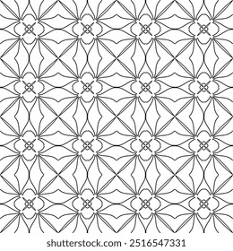 Black and white geometric ornamental vector seamless pattern. Fantasy mosaic coloring page. Decorative square abstract linear background. Monochrome minimalist black pattern on white background.