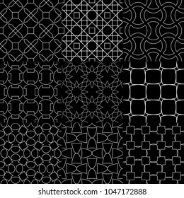 Black and white geometric ornaments. Collection of classic seamless patterns for web, textile and wallpapers