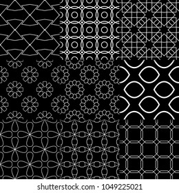 Black and white geometric ornaments. Collection of classic seamless patterns for web, textile and wallpapers