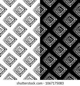 Black and white geometric ornaments. Set of seamless patterns for web, textile and wallpapers