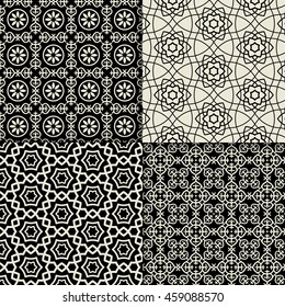 Black and white geometric ornaments set. Vector illustration