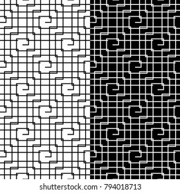 Black and white geometric ornaments. Set of seamless patterns for web, textile and wallpapers