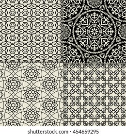 Black and white geometric ornate patterns. Vector illustration