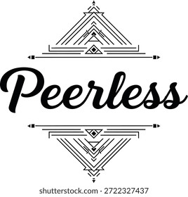 Black and white geometric outline design with Peerless text in elegant style, monochrome illustration