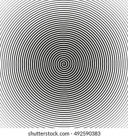 Black and white geometric pattern. Abstract background. Vector illustration. Monochrome texture. Concentric Lines. Spiral. Volute. Hypnosis Circular Rotating Background.