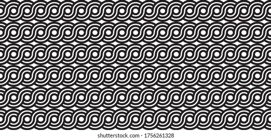 Patrón geométrico blanco y negro con círculos y ondas. Patrón geométrico sin soldadura. Ilustración del vector