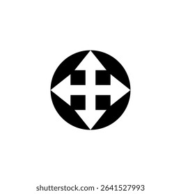 Black and white geometric pattern with directional arrows and circular shape in modern design