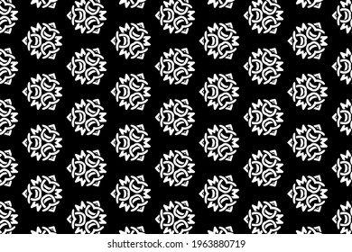 Schwarz-weißes geometrisches Muster. Ethnisch abstrakter Hintergrund. Ornament auf der Grundlage von orientalischen Völkern. Vorlage für Färbung, Präsentationen, Tapeten, Textilien.