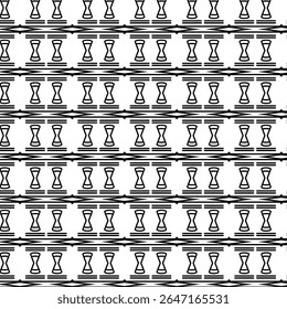 Black and white geometric pattern featuring hourglass shapes and symmetrical lines, ideal for modern backgrounds and minimalist textile design.