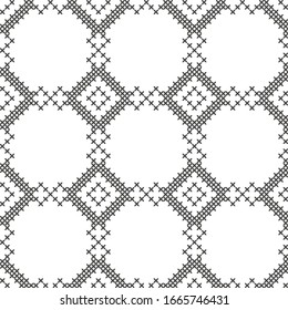 Black and white geometric pattern. Imitation cross stitch. Hand made background.