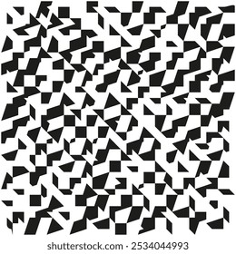 Black and white geometric pattern with irregular polygons, creating a fragmented abstract design with a chaotic modern look.