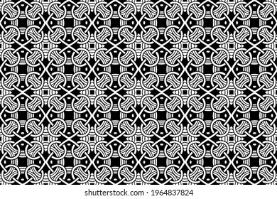 Patrón geométrico blanco negro. Motivos orientales, islámicos, árabes y maracanes. Fondo decorativo étnico abstracto. Plantilla para colorear, presentaciones, papel pintado, textiles.