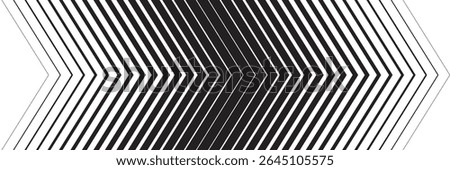 Black and white geometric pattern with repeating chevron arrow shapes. Optical illusion background with diagonal lines creating a 3D depth effect. Abstract modern vector illustration.