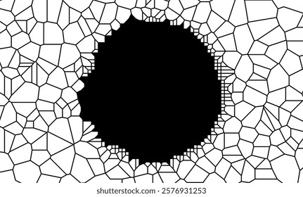 Black and white geometric pattern resembling a broken or shattered design