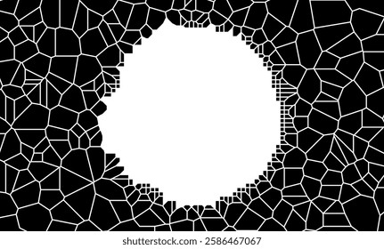 Black and white geometric pattern resembling a broken or shattered design