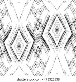 Black and white geometric pattern of scratches, vector seamless