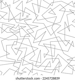 Black and white geometric pattern. Seamless angular sharp line vector texture. Random diagonal lines chaos.