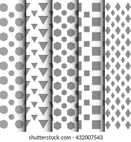 black and white geometric pattern set, isolated on white background
