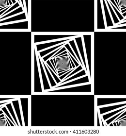Black and white geometric pattern. Geometric pattern of squares. Seamless geometric pattern. Optical illusion. Vector illustration.