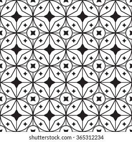 Black and white geometric pattern with stars and circles