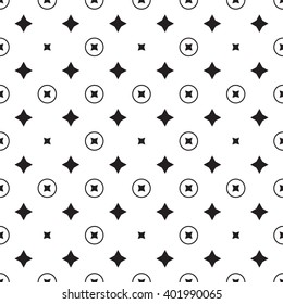 Black and white geometric pattern with stars and circles